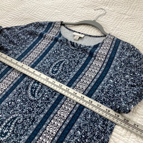 J Jill Dress Blue Floral/Paisley Dress Size M Short Sleeve Stretch Casual Cottag - Picture 8 of 11